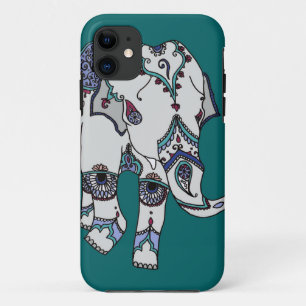 Coque iPhone 11 Cas de téléphone d'éléphant embelli par turquo