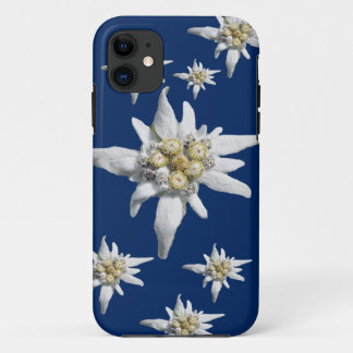 Coque Case-Mate Pour iPhone Cas d'edelweiss sur l'arrière - plan bleu-foncé