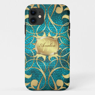 Etui iPhone Case-Mate Cas en filigrane de Teal d'or fleuri à peine là