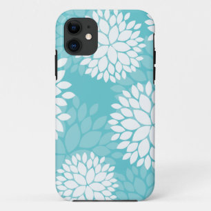 Coques Pour iPhone Cas floraux turquoises de motif