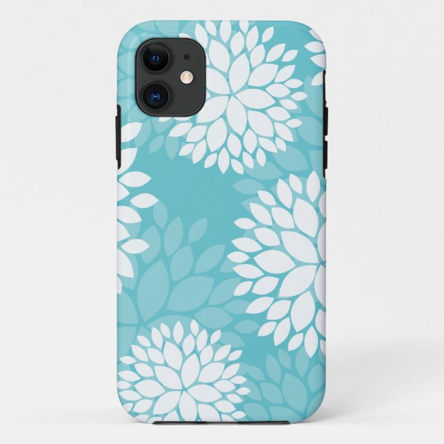 Coques Case-Mate iPhone Cas floraux turquoises de motif (Dos)