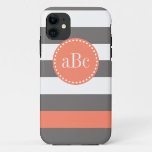 Coque Case-Mate Pour iPhone Cas gris-foncé et de corail de monogramme
