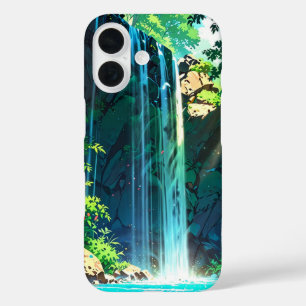 Coque Pour iPhone 16 Cascade d'Anime de fond arc-en-ciel