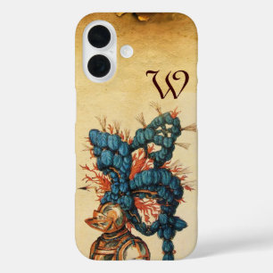 COQUE POUR iPhone 16 CASQUE DE CHEVALIER ANTIQUE AUX FEUILLES BLEU ROUG