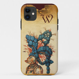 COQUES POUR iPhone CASQUE DE CHEVALIER ANTIQUE AUX FEUILLES BLEU ROUG
