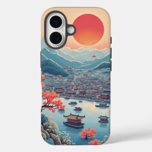 Coque Pour iPhone 16 Casque de téléphone de peinture de paysage traditi