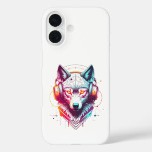 Coque Pour iPhone 16 Casque Neon Cyber Wolf Y2K