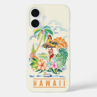 Coque Pour iPhone 16 Casque téléphonique vintage Hawaii Travel Poster