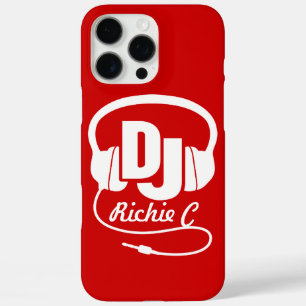 Coques iPhone 16 Pro Max Casques DJ nom personnalisé rouge et blanc graphiq
