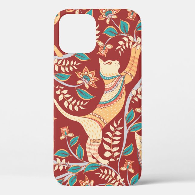 Coques Case-Mate iPhone Cats with ornaments,branches with flowers and leav (Verso)