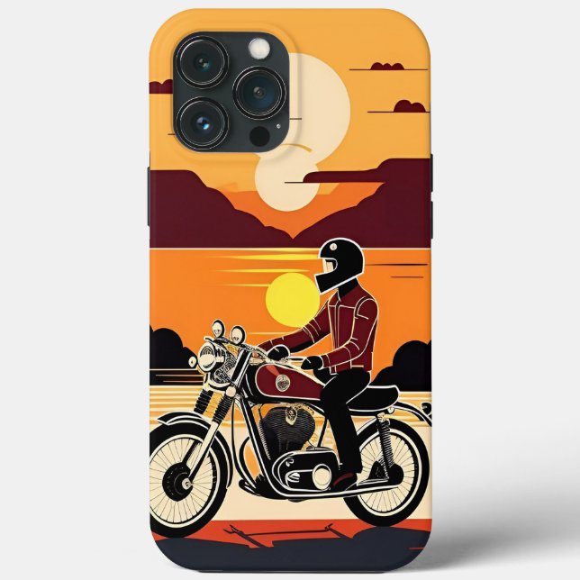 Coques Case-Mate iPhone Cavalier de moto classique rétro sous soleil éclat (Verso)