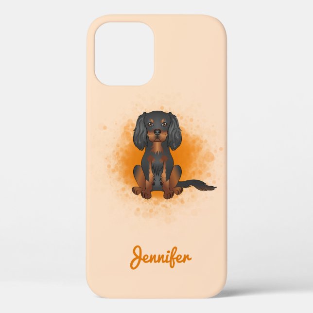 Coques Case-Mate iPhone Cavalier King Charles noir et fauve sur fond orang (Verso)