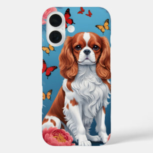 Coque Pour iPhone 16 Cavalier King Charles Pastel Fleurs & Papillons