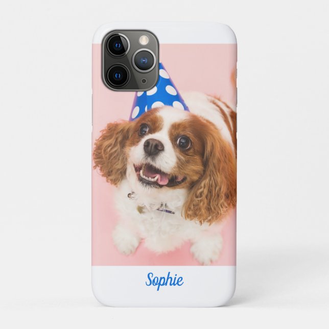 Coques Case-Mate iPhone Cavalier Spaniel Chien ou votre photo, Nom bleu (Dos)