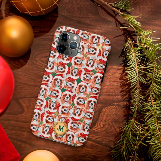 Coques Case-Mate iPhone Cavalier Spaniel Vert Doré Chien Mignon Noël (Créateur téléchargé)