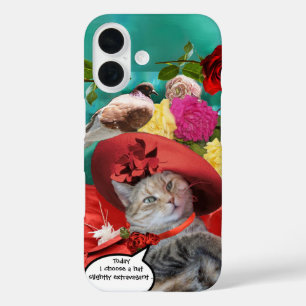 COQUE POUR iPhone 16 CÉLÉBRITÉ CAT PRINCESS TATUS, CASQUETTE ROUGE AVEC