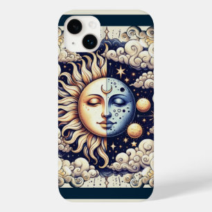 Coque Case-Mate iPhone Céleste Vintage Demi Soleil & Lune Bleu Jaune