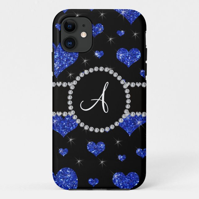 Coques Case-Mate iPhone Cercle bleu de diamants noirs de coeurs de parties (Dos)