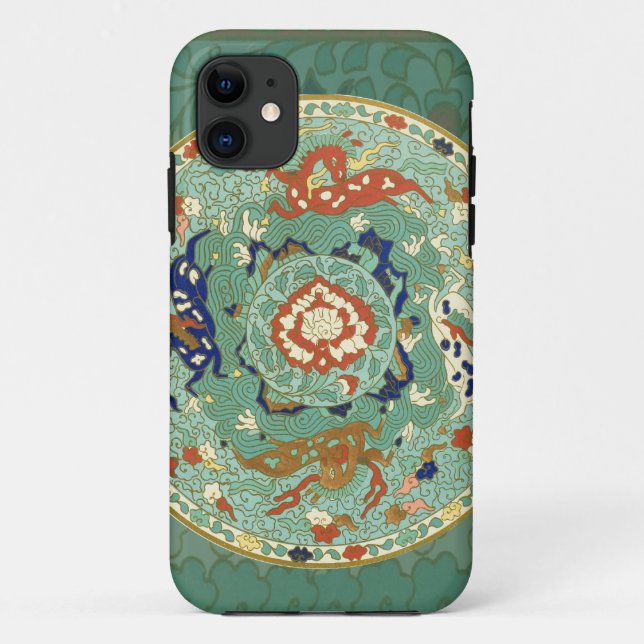 Coques Case-Mate iPhone Cercle chinois antique bleu vert (Dos)