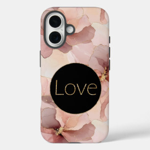 Coque Pour iPhone 16 Cercle noir rose rose floral Parties scintillant d