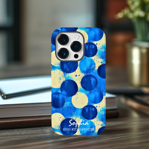 Coque Case-Mate iPhone Cercles Abstraits Bleus avec Nom Personnalisé et P