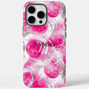 Coque iPhone 16 Pro Max Cercles Abstraits en verre d'argent rose