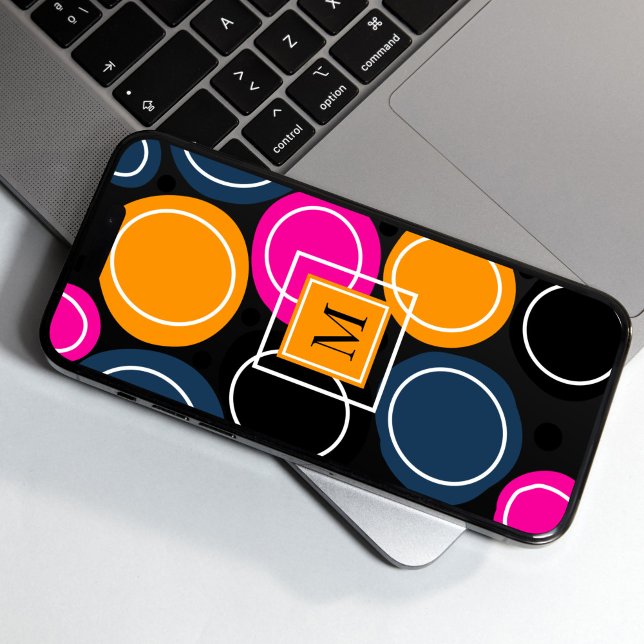 Coques Case-Mate iPhone Cercles Abstraits modernes Monogramme rose Turquoi (Modern Colorful Abstract Circles Phone Case)