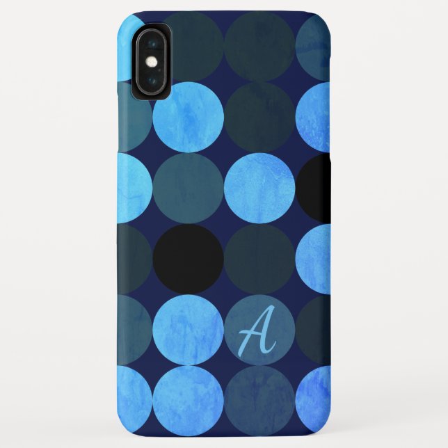 Coques Case-Mate iPhone Cercles bleus et monogrammes modernes (Dos)