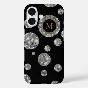 Coque Pour iPhone 16 Cercles diamantés personnalisés sur noir