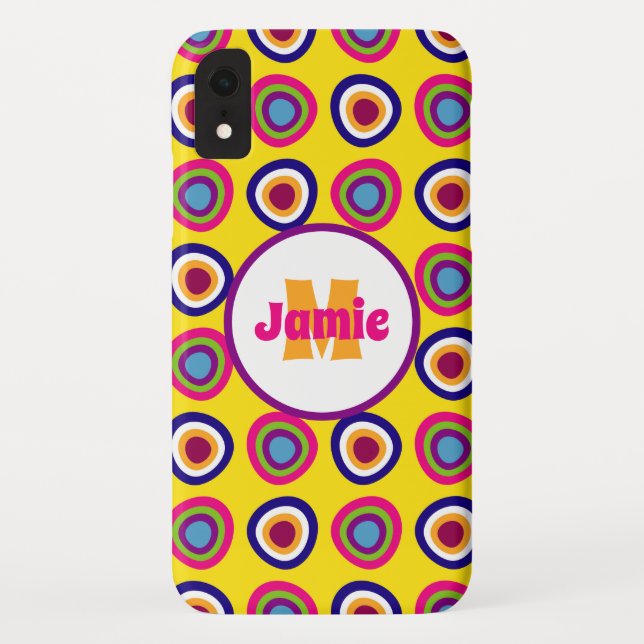 Coques Case-Mate iPhone Cercles funky personnalisés Motif sur Jaune (Dos)