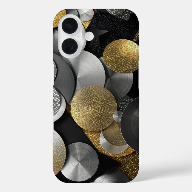 Coques Case-Mate iPhone Cercles géométriques modernes en or et argent (Verso)