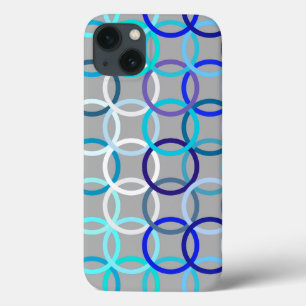 iPhone 13 Case Cercles modernes du milieu du siècle, gris, bleu e