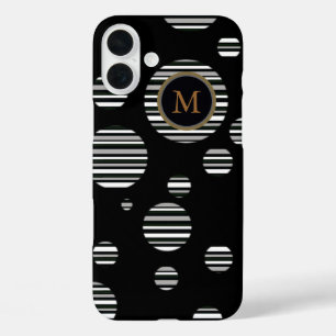 Coque Pour iPhone 16 Plus cercles rayés personnalisés sur noir