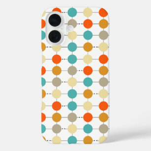 Coque Pour iPhone 16 Cercles Tan Crème Orange Turquoise Sur Grille Noir