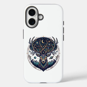 Coque Pour iPhone 16 Cerf Céleste Lune et Étoile Art Mystique