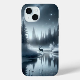 Coque Case-Mate iPhone Cerf dans une rivière hivernale la nuit