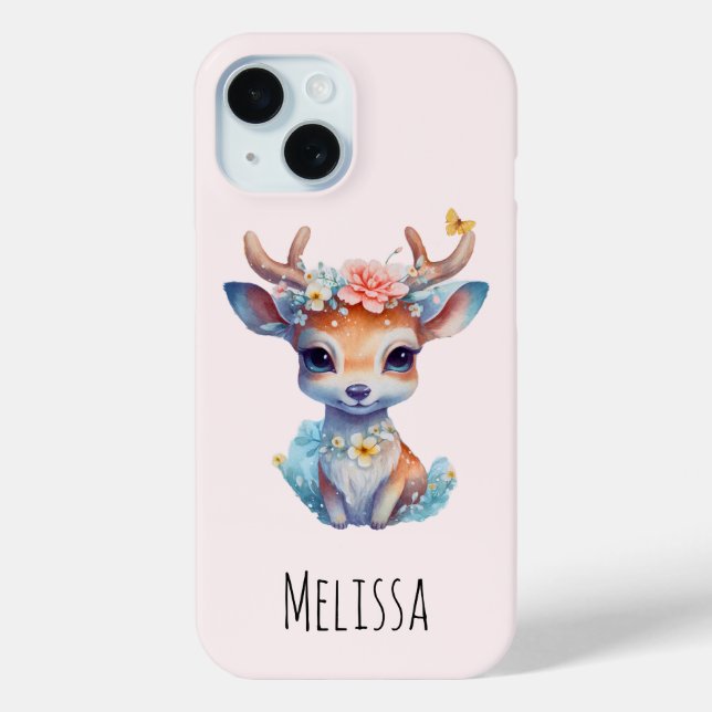 Coques Case-Mate iPhone Cerf de Bébé mignon avec Antlers et Fleurs (Verso)