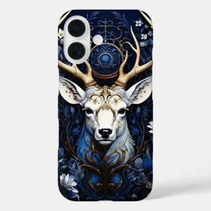 Coque Pour iPhone 16 Cerf gothique floral céleste de minuit