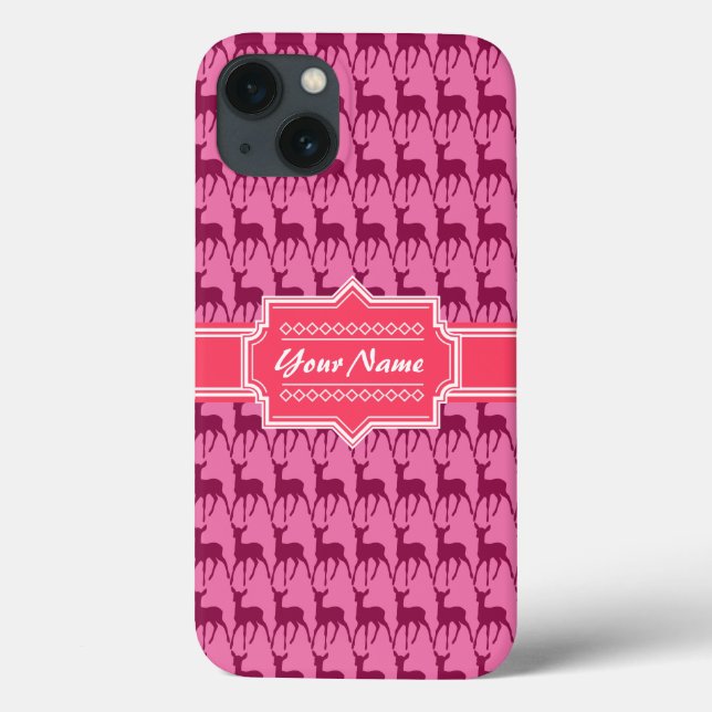 Coques Case-Mate iPhone Cerf rose chaud, Nom personnalisé (Verso)