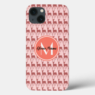 iPhone 13 Case Cerf Saumon Rose, Monogramme Personnalisé, Personn