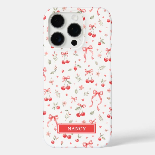 Coques Case-Mate iPhone Cerises avec nœuds coquettes rouges monogrammées (Verso)