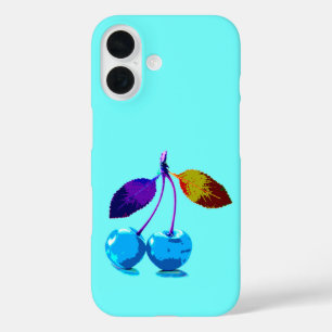 Coque Pour iPhone 16 Cerises bleu clair vibrant