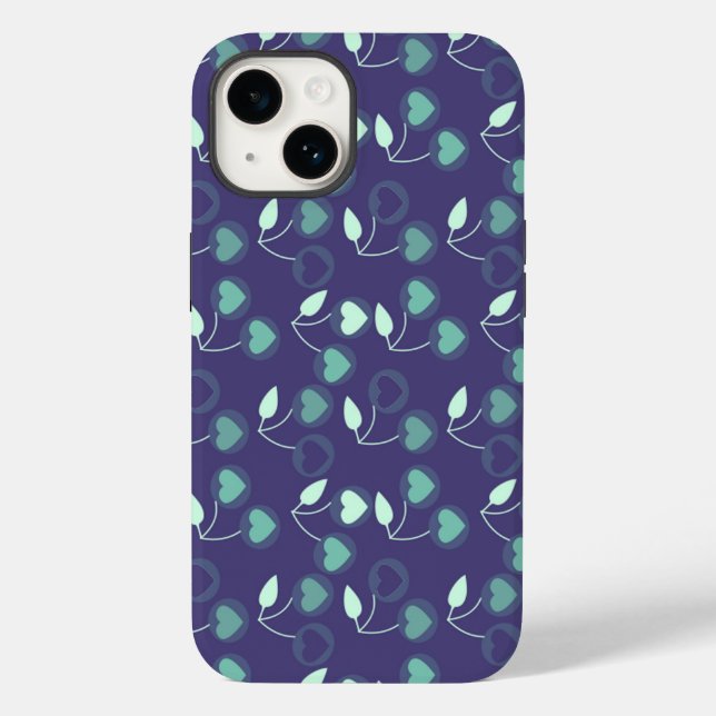 Coques Case-Mate iPhone cerises bleues de cœur (Verso)