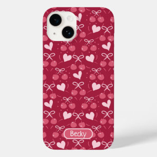 Coque Case-Mate iPhone Cerises Bows Coeurs rouge et rose