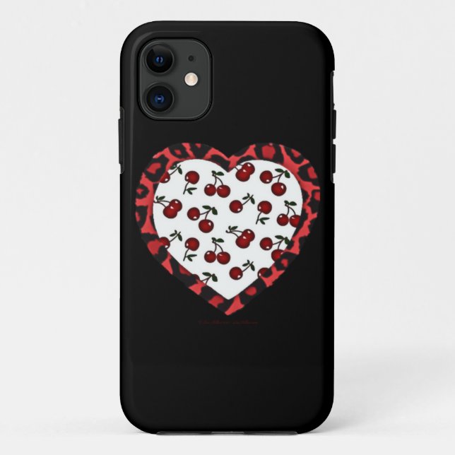 Coques Case-Mate iPhone Cerises RAB Imprimé Léopard Cœur Rockabilly (Dos)