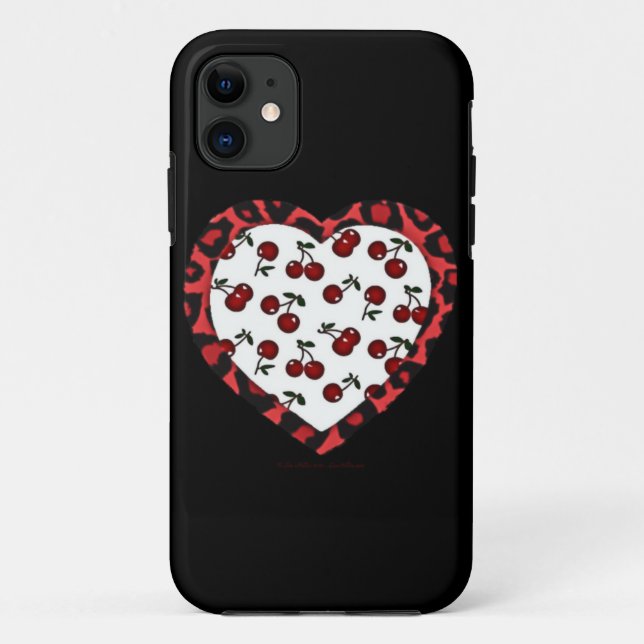 Coques Case-Mate iPhone Cerises Rockabilly RAB Impression Léopard Coeur (Dos)