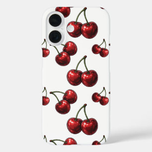 Coque Pour iPhone 16 Cerises Rouges Brillantes Blanc Retro