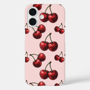 Coque Pour iPhone 16 Cerises Rouges Brillantes Rétro Rose