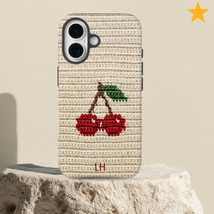 Coque Pour iPhone 16 Cerises Rouges Douces au Crochet Fil Personnalisé