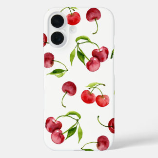 Coque Pour iPhone 16 Cerises rouges mignonnes d'aquarelle